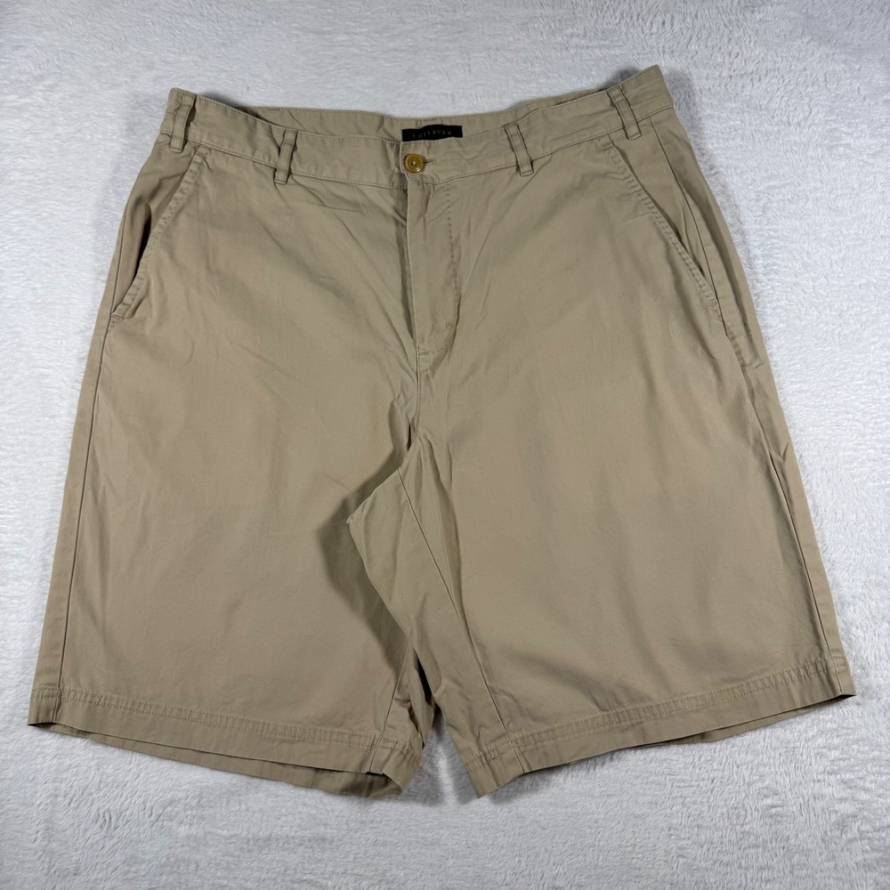 J. Hilburn Chino Shorts Mens 35 Tan Excellent Cotton Flat Front Casual Khaki